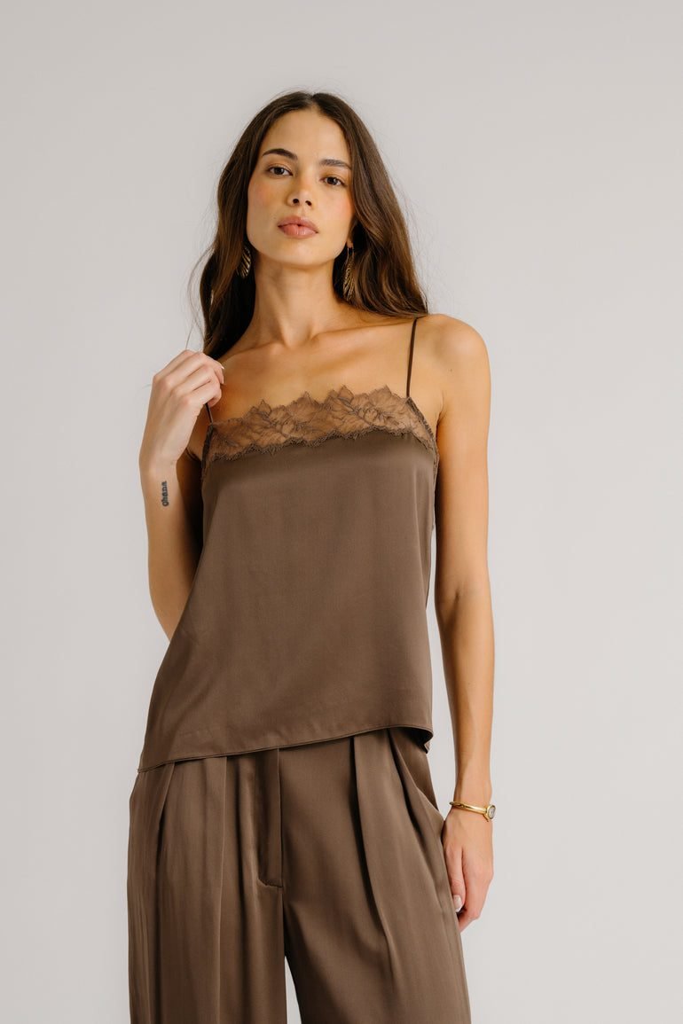 Lace trim camisole fall outfit