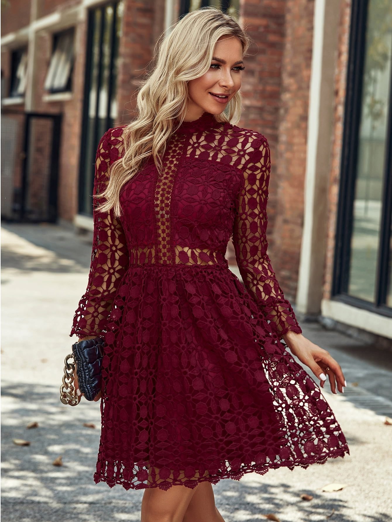 Burgundy lace dress fall outfit