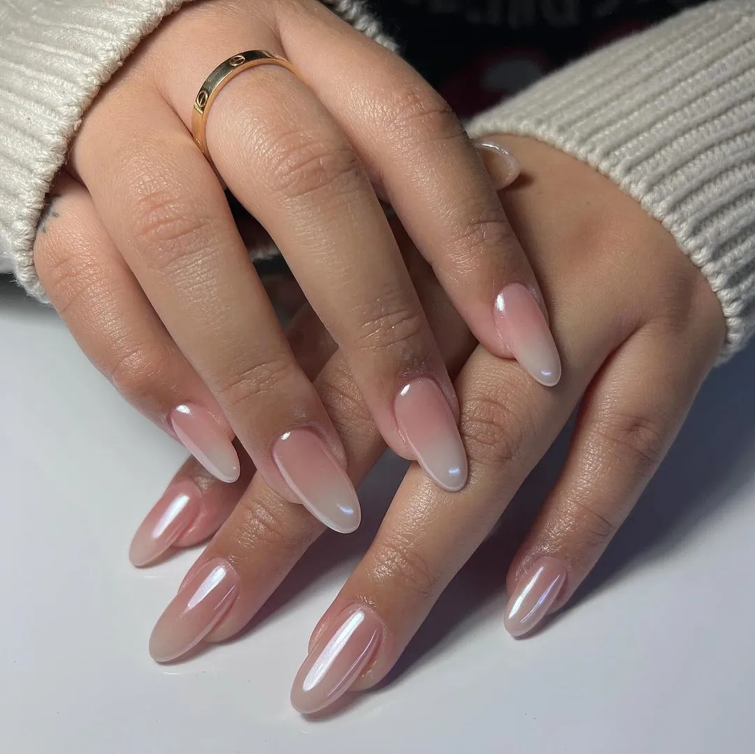 Glazed nude clean girl nails