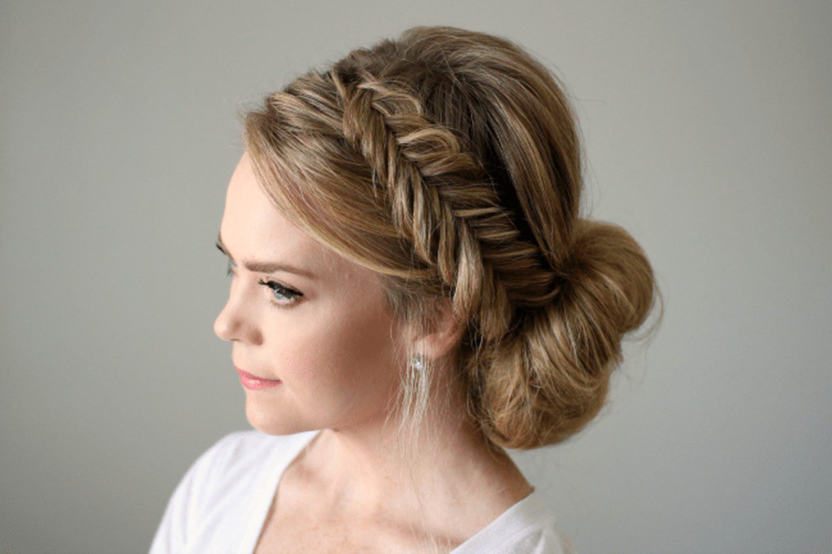 Fishtail Braid Low Bun hairstyle