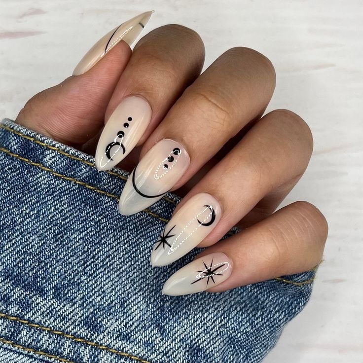 Moon and stars minimal nail art