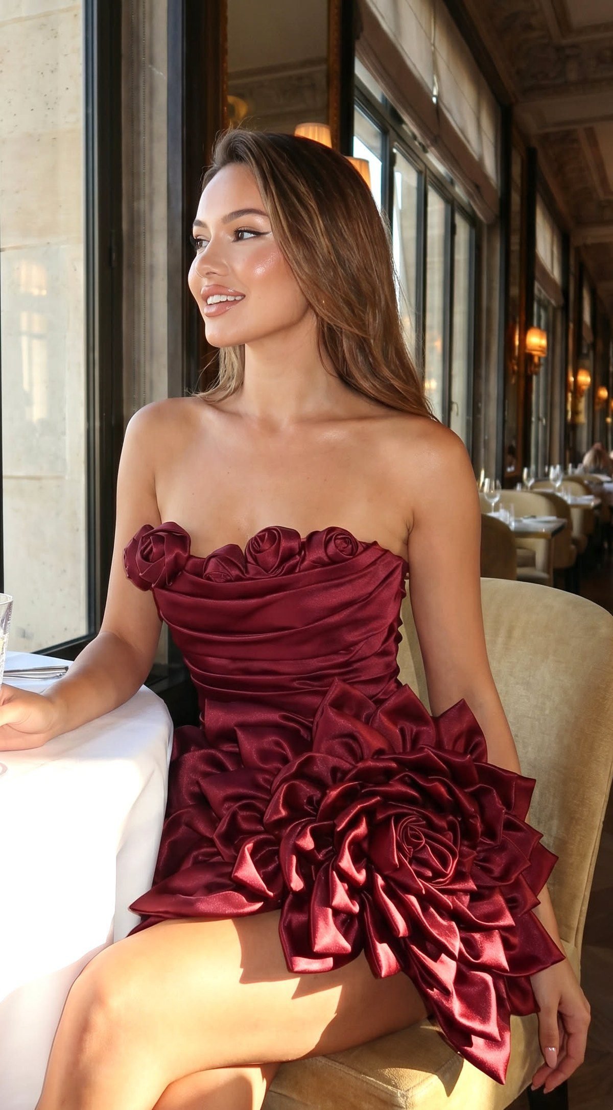 Emerald green satin dress Halloween dinner outfit