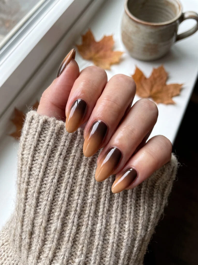 Caramel ombre nails in warm tones