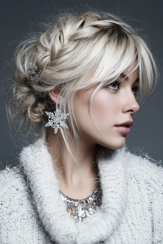Braided crown cozy winter updo