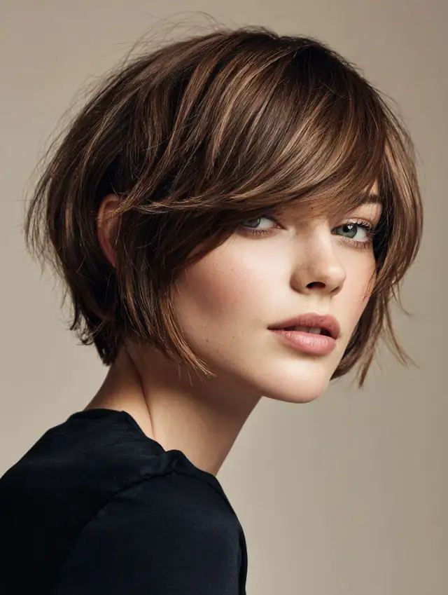 Short bob with bangs textured fall hairstyle