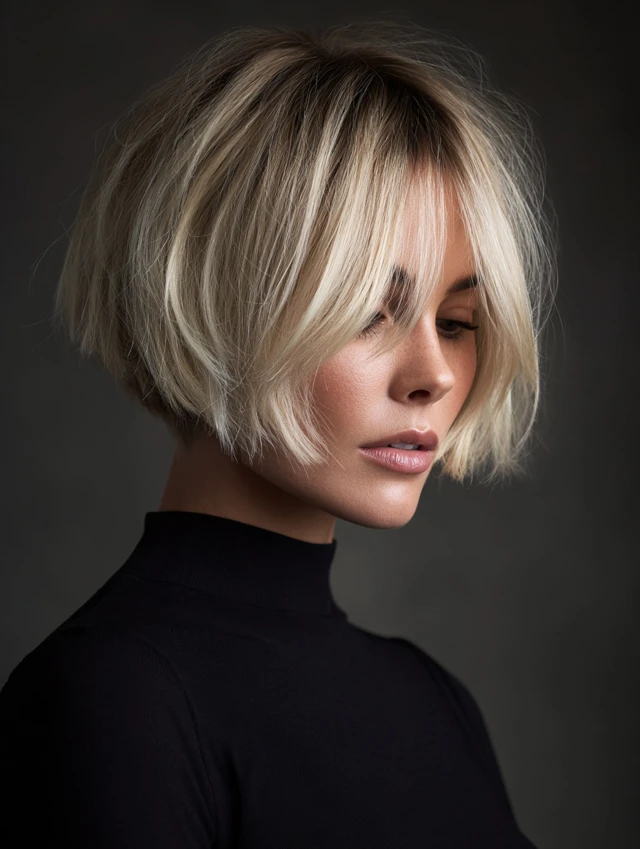 Blunt bob with texture layers haircut
