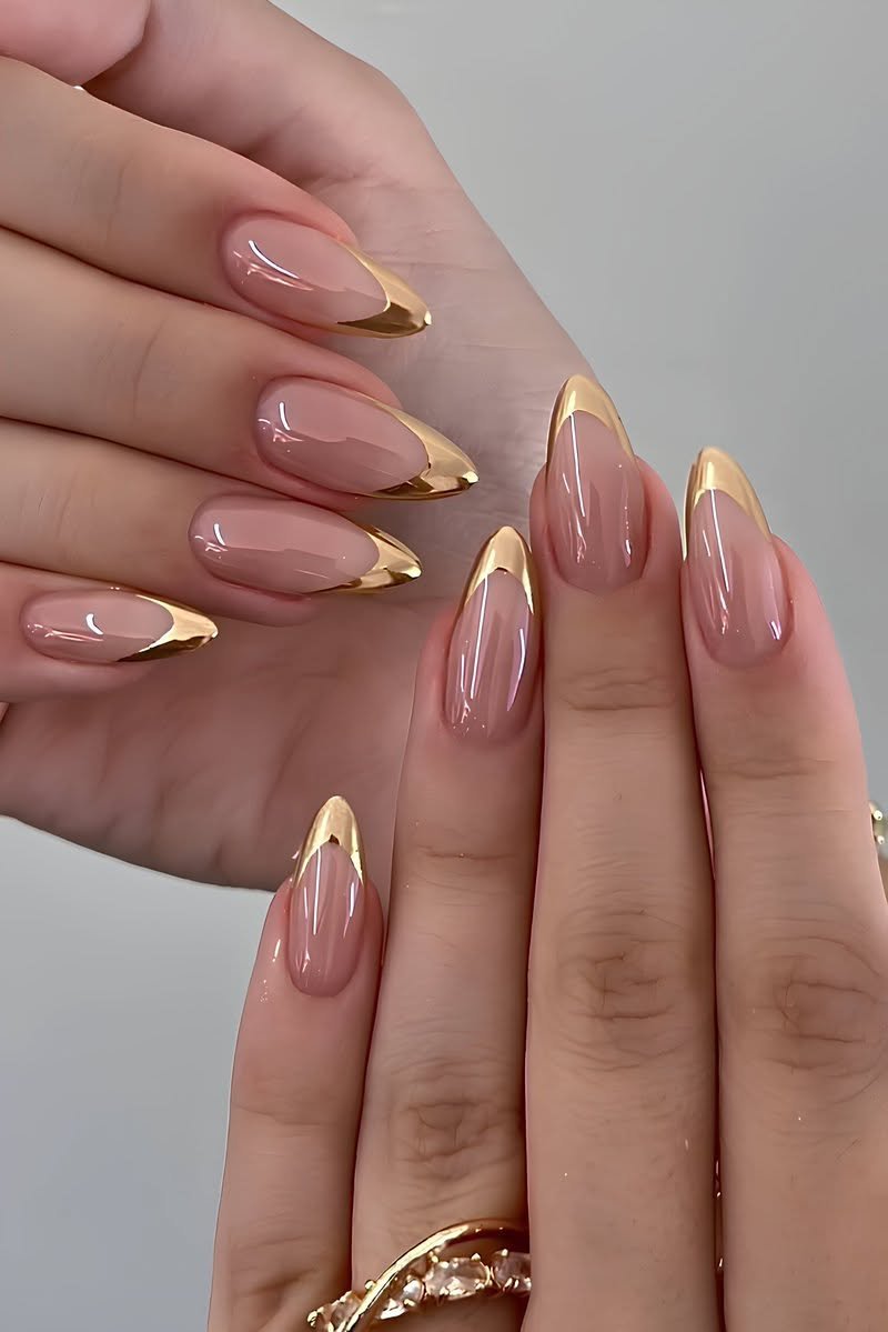 Golden honey chrome nails