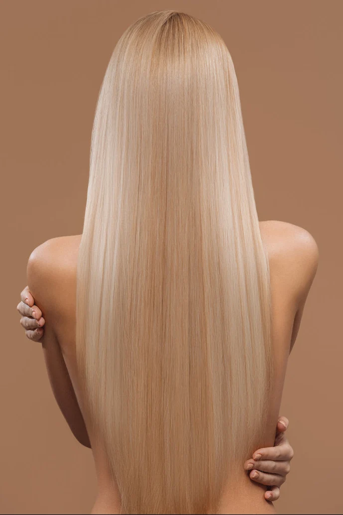 Blonde silk press hair