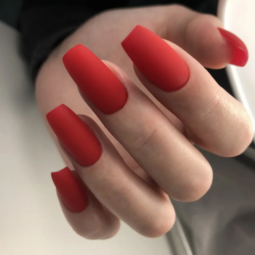 Matte Red Coffin Nails