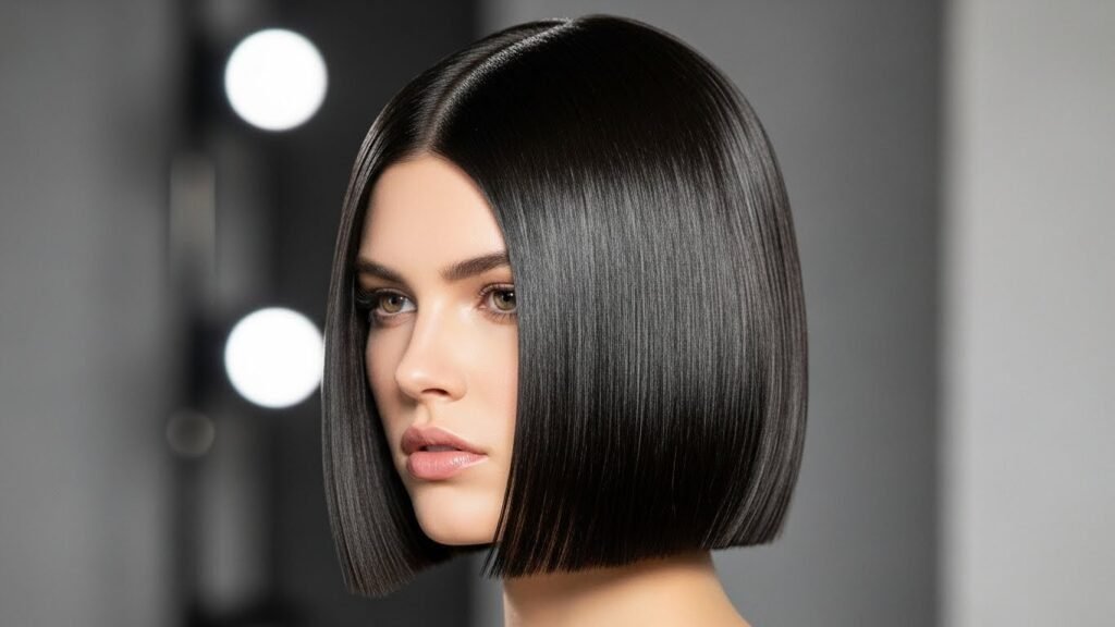 Sleek bob haircut straight shiny