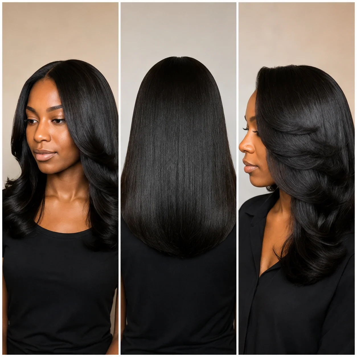 Sleek black silk press
