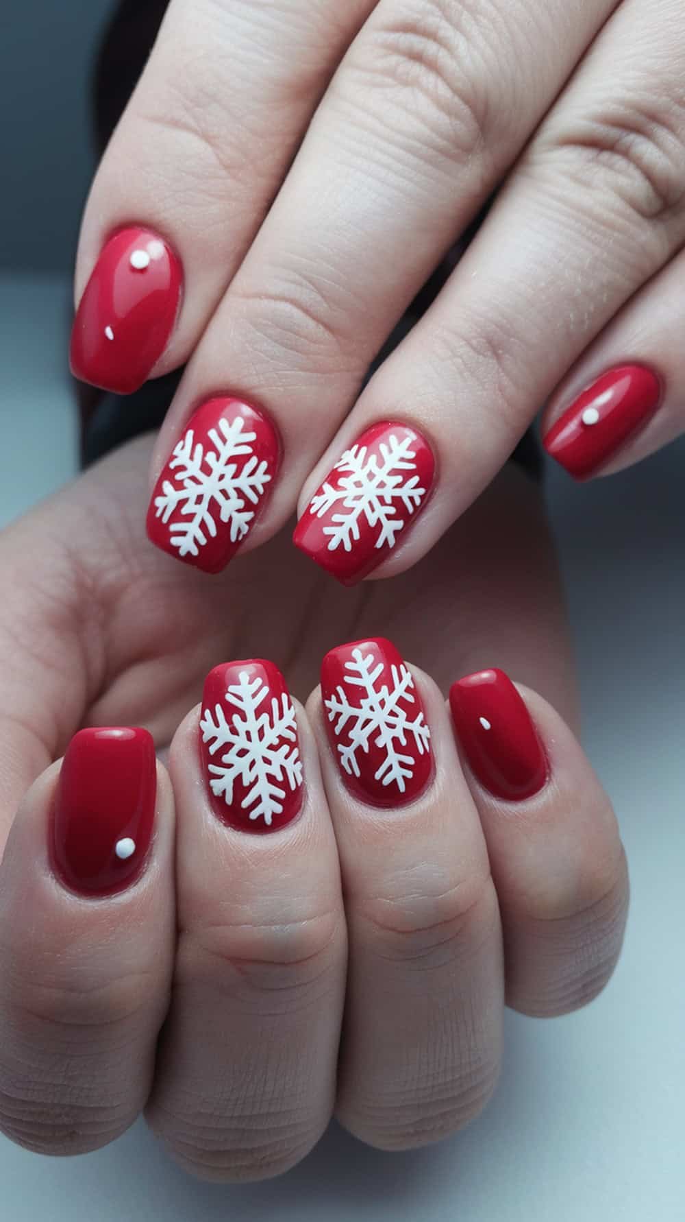 Red Nails White Snowflakes