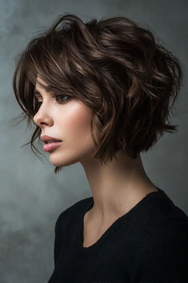 Chin length bob haircut textured layers