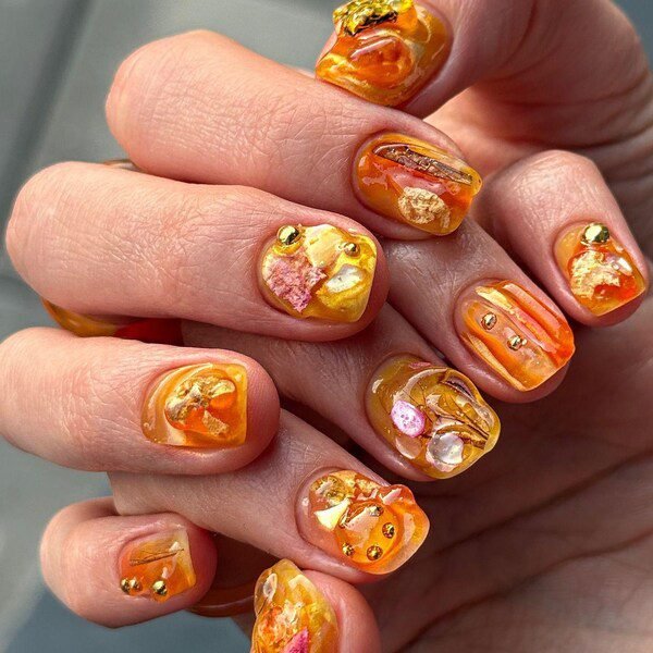 Amber jelly translucent nails