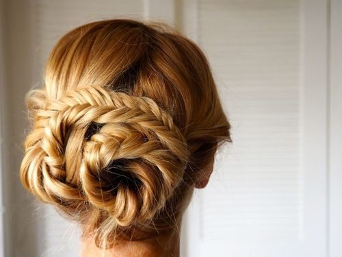 Fishtail braid bun updo