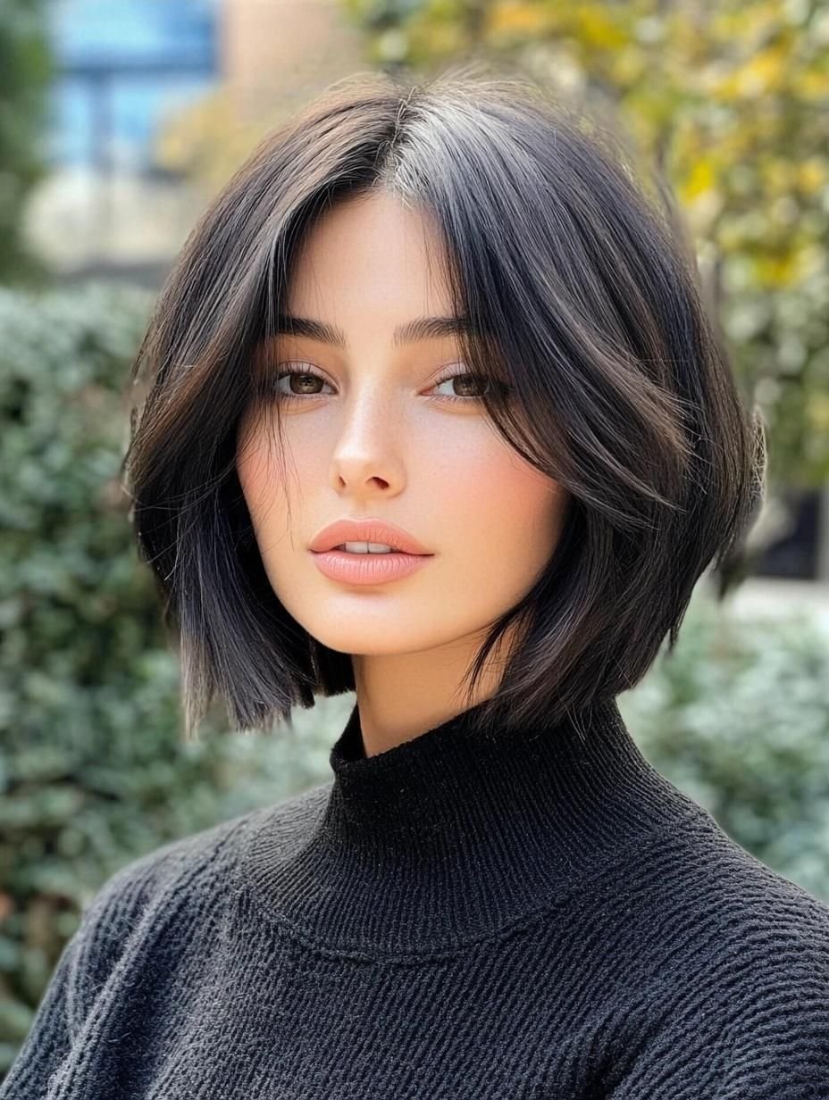 Bob with curtain bangs fall hairstyle