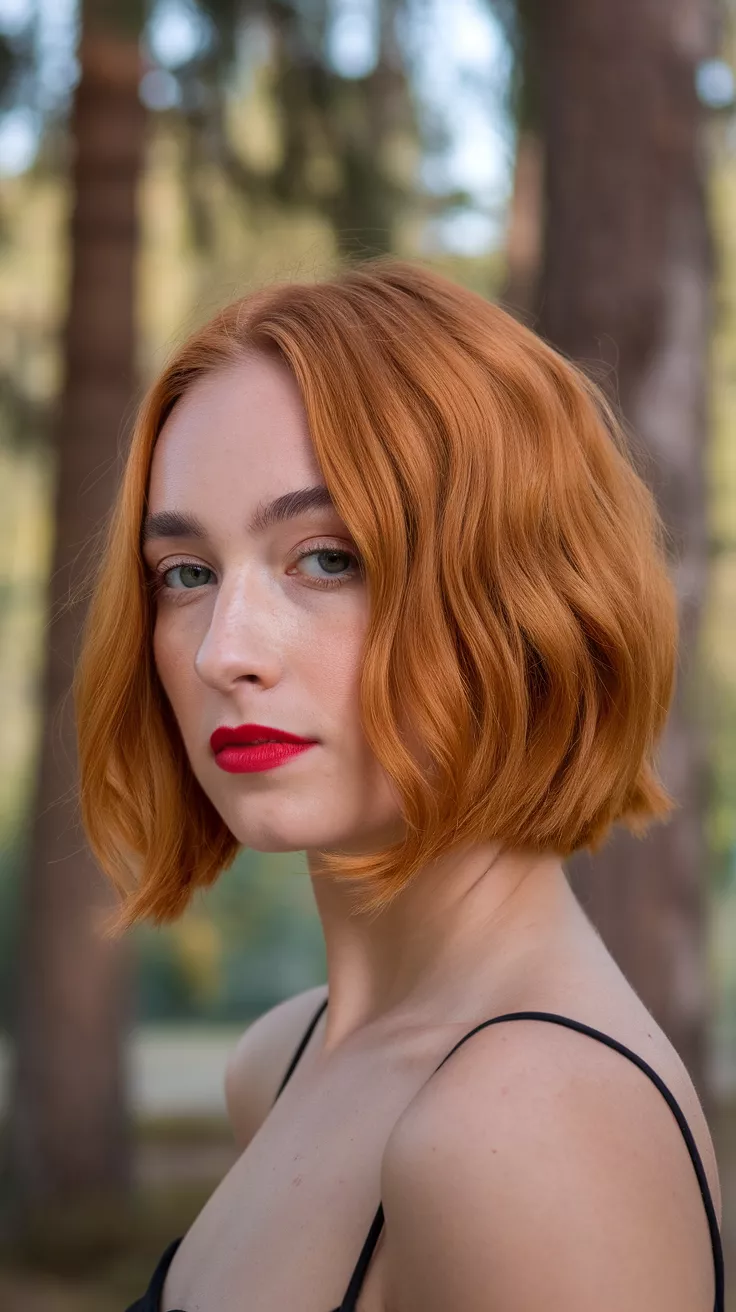Copper bob haircut fall color textured