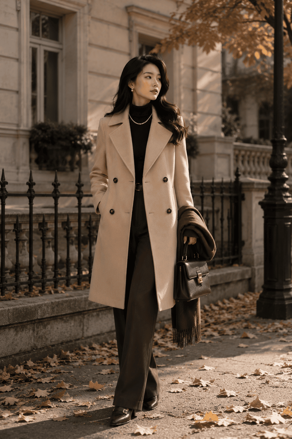Wool Wrap Coat + Midi Skirt + Boots - 25+ Fall Coat Outfits for Women 2026