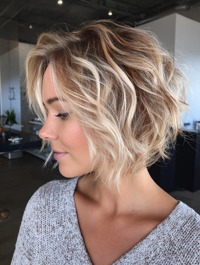 Blonde textured bob haircut beachy waves
