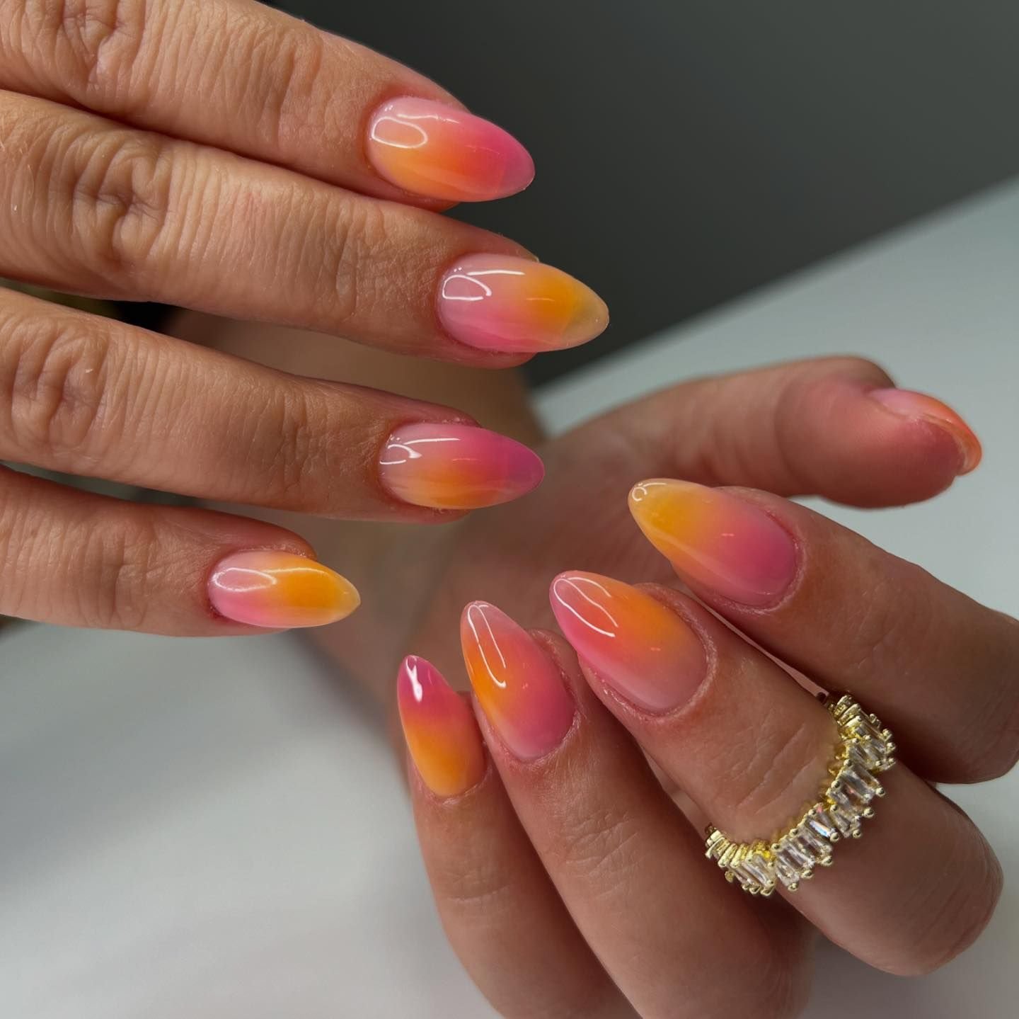 Golden hour sunset ombre nails