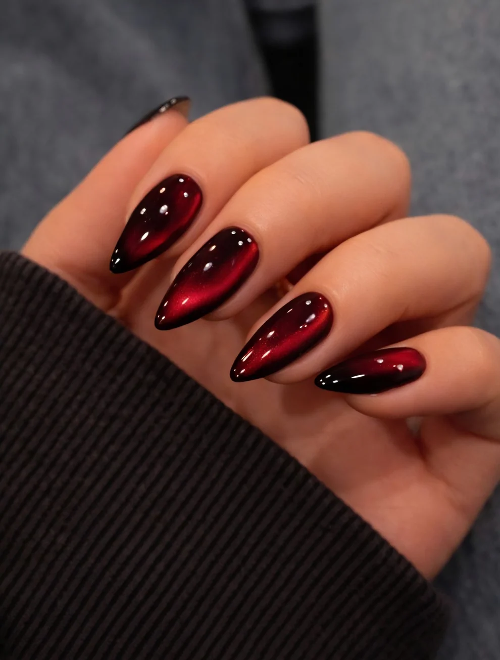 Dark Cherry Cat Eye Nails