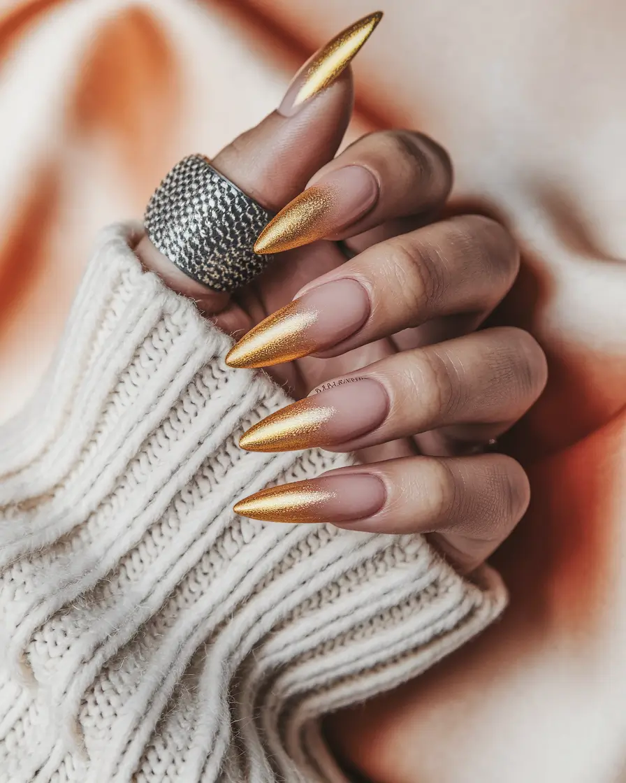 Burnished gold metallic accent nails for mature women