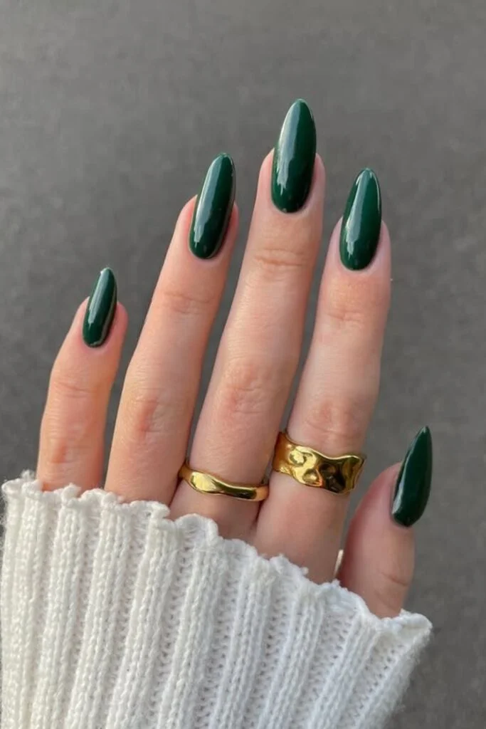 Deep forest green creme nails for mature women