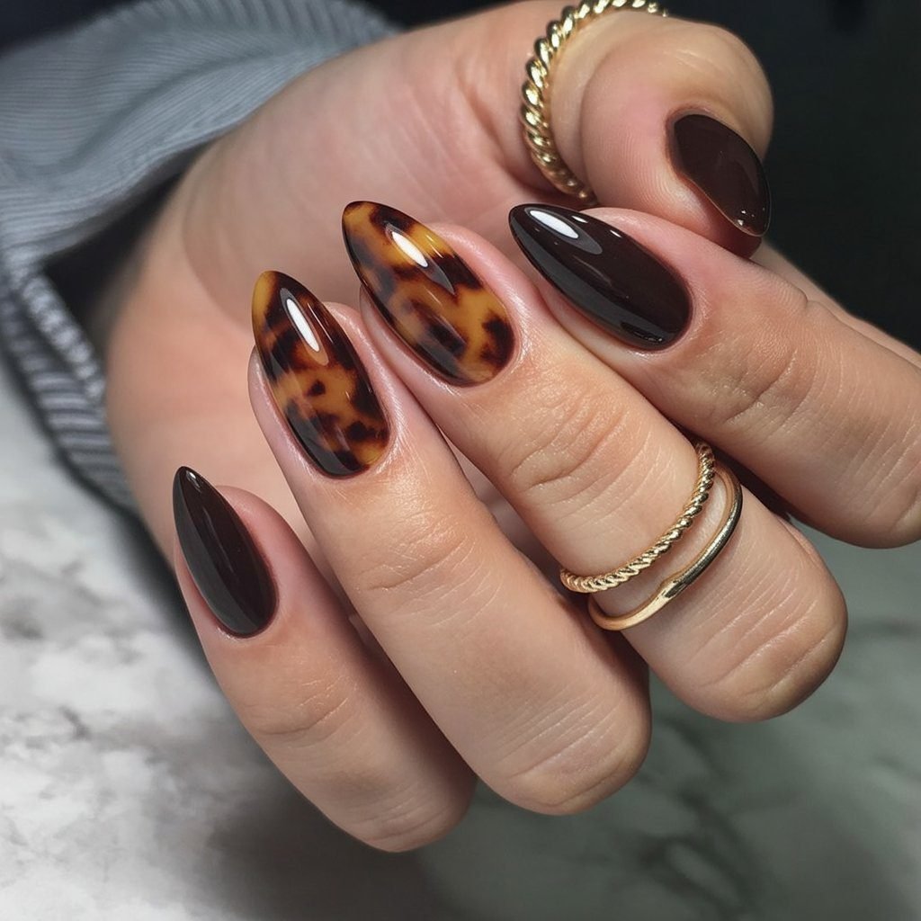 Tortoise shell nails, timeless pattern for mature women