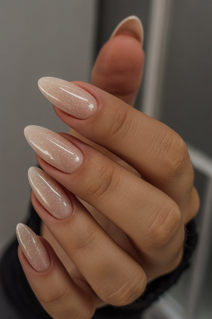 Champagne shimmer nude nails for mature women