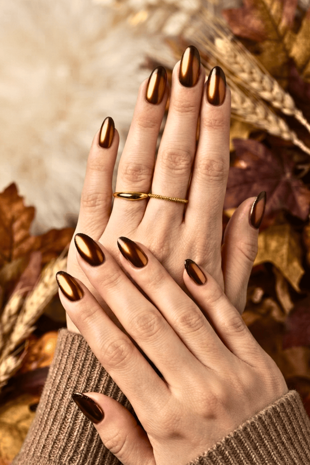 Copper shimmer fall nails for mature women