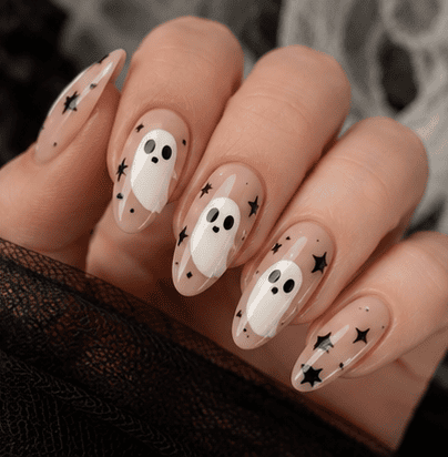 Cute ghost nail art on stiletto nails