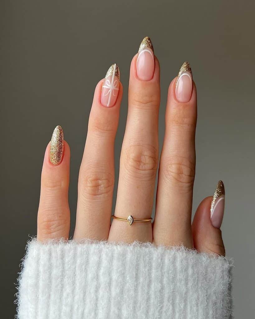 gold glitter christmas nails
