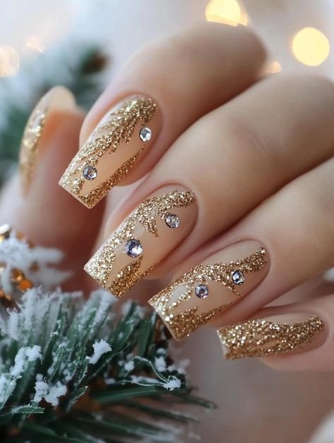 gold glitter christmas nails
