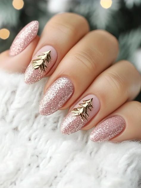 gold glitter christmas nails