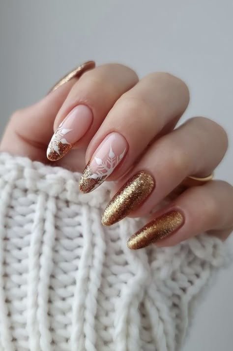 gold glitter christmas nails