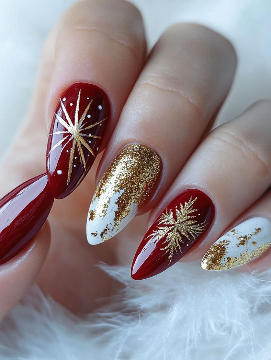 gold glitter christmas nails