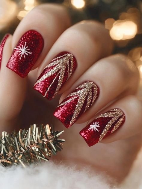 gold glitter christmas nails