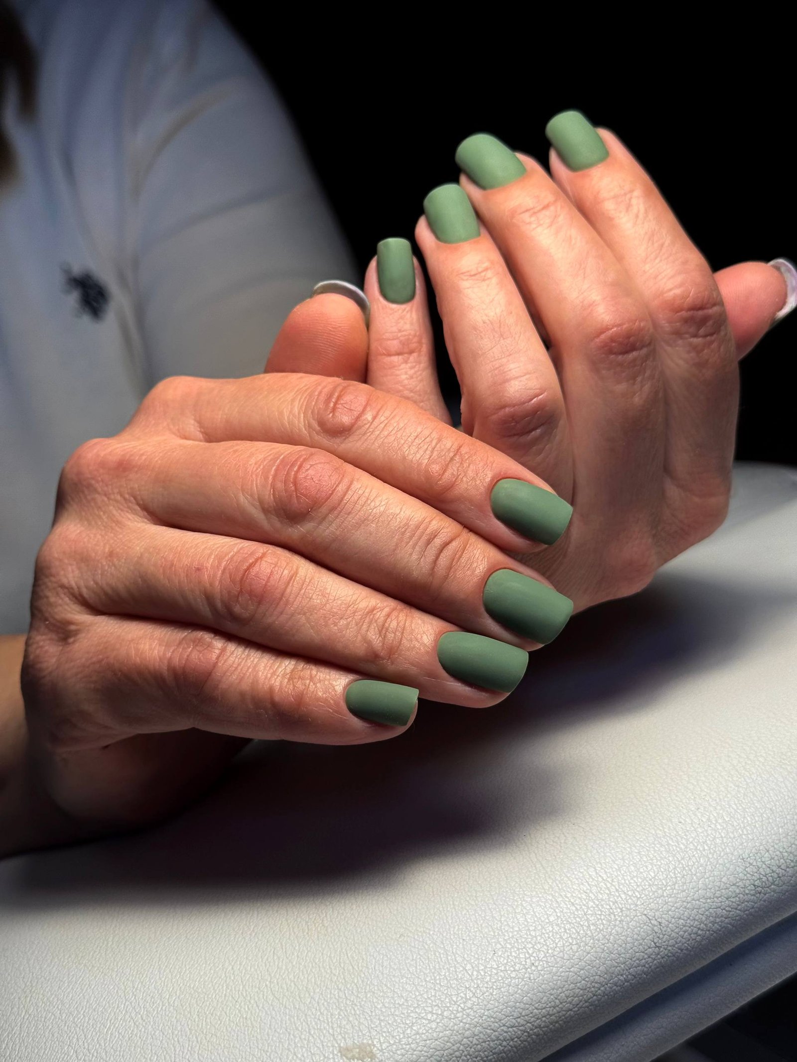Matte sage gray-green short nails
