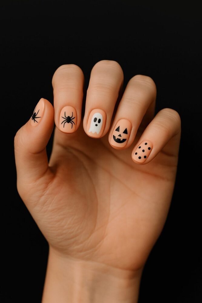 Spiderweb accent nail easy Halloween design