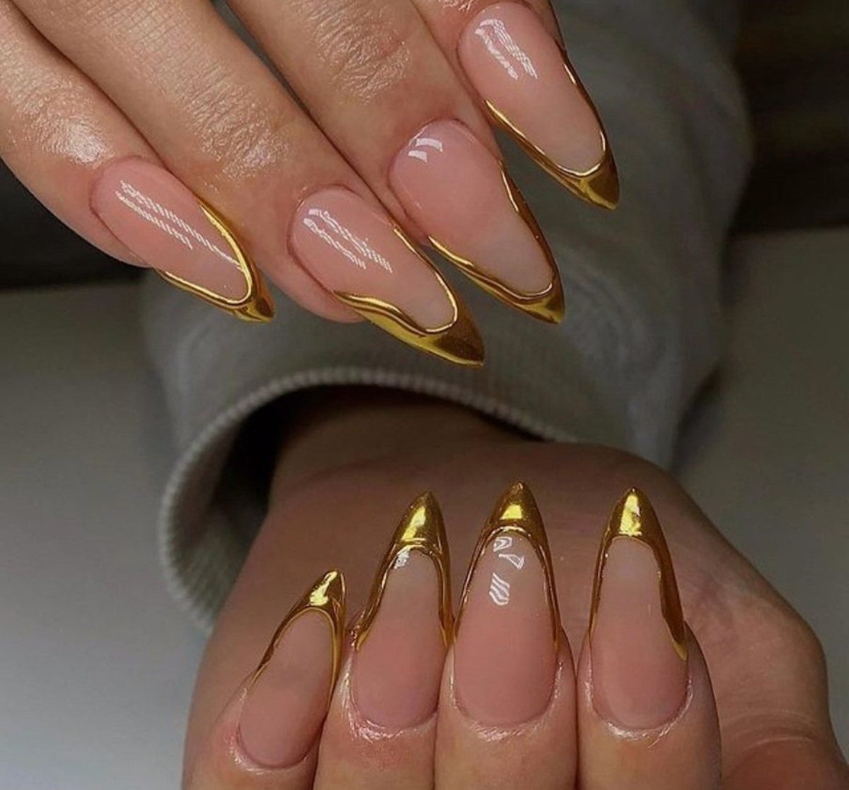 Gold chrome french tip homecoming nails