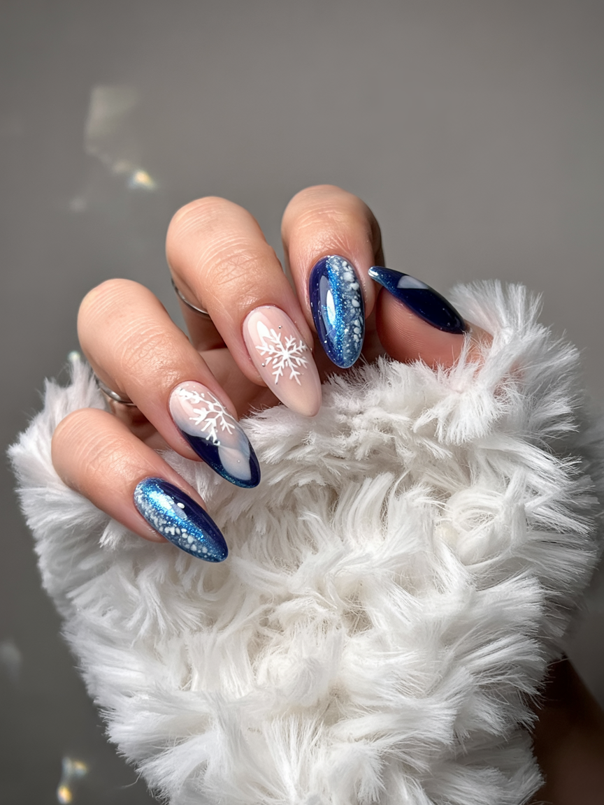 blue snowflake nails