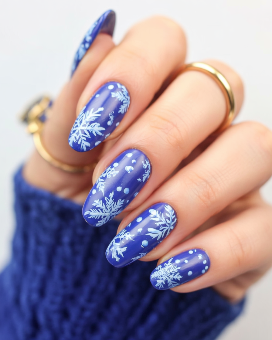 blue snowflake nails