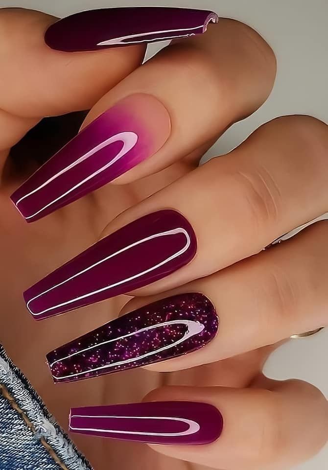 Deep plum coffin nails