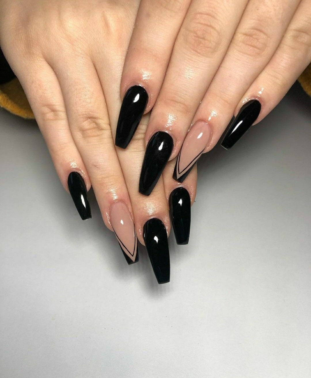 Black French tips on coffin nails