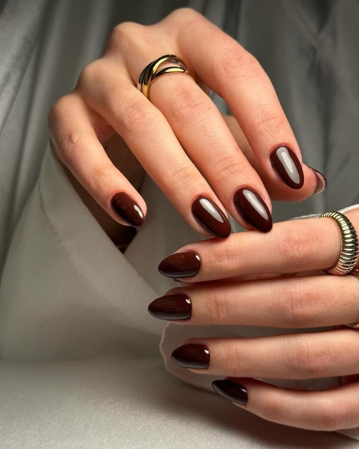 Dark chocolate brown nails with gold foil