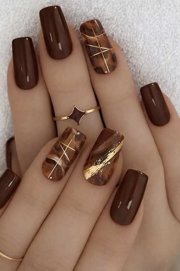 Chocolate brown ombre nails