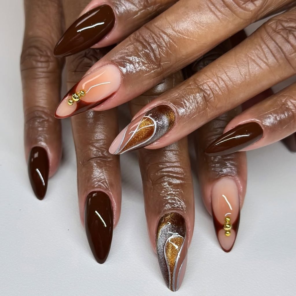 Teddy bear brown cozy fall nails