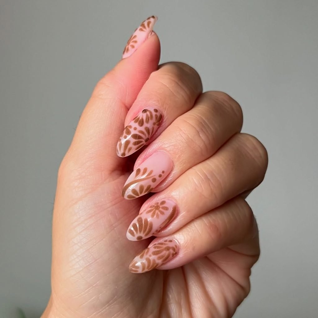Chocolate marble nails with white veining
