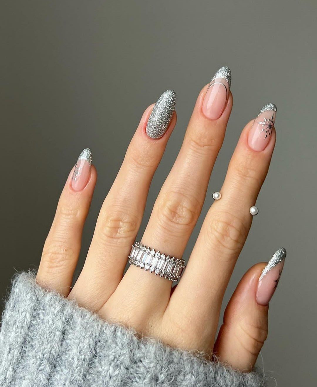 silver glitter party nails