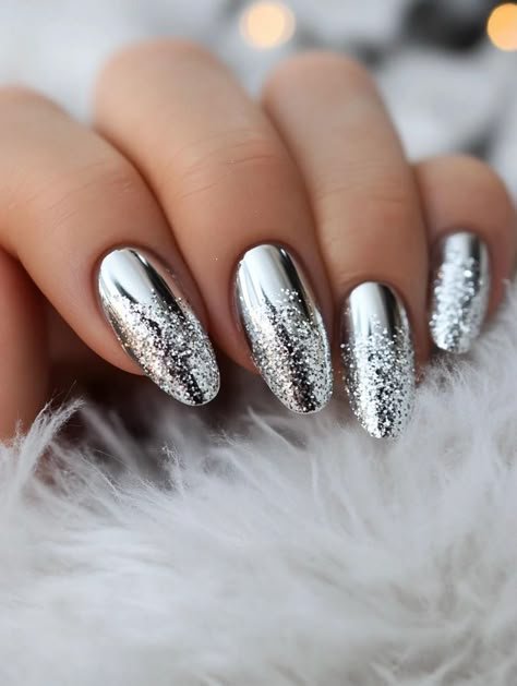 silver glitter party nails